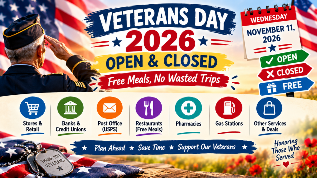 Current image: Veterans Day 2026 Open & Closed